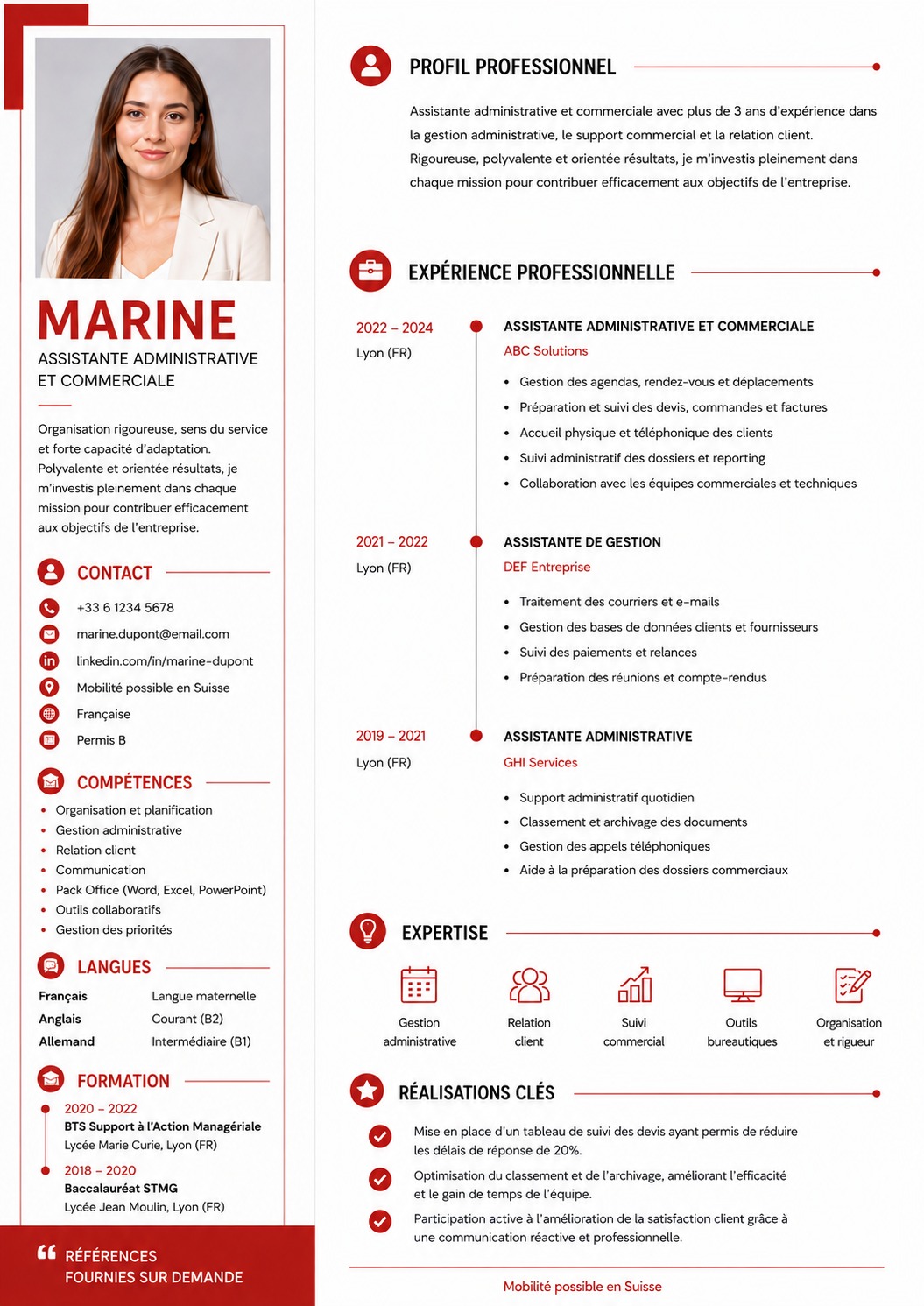 Aperçu du design de CV Rouge CH