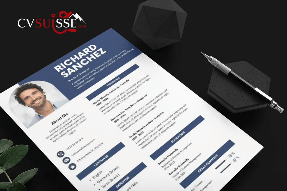 Exemple de CV professionnel suisse rédigé et optimisé ATS — design 1