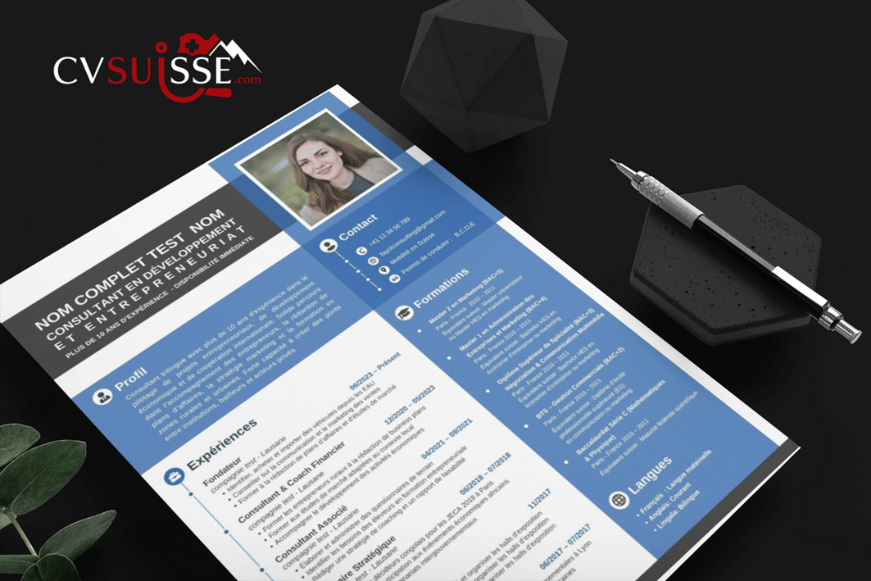 Exemple de CV professionnel suisse rédigé et optimisé ATS — design 2