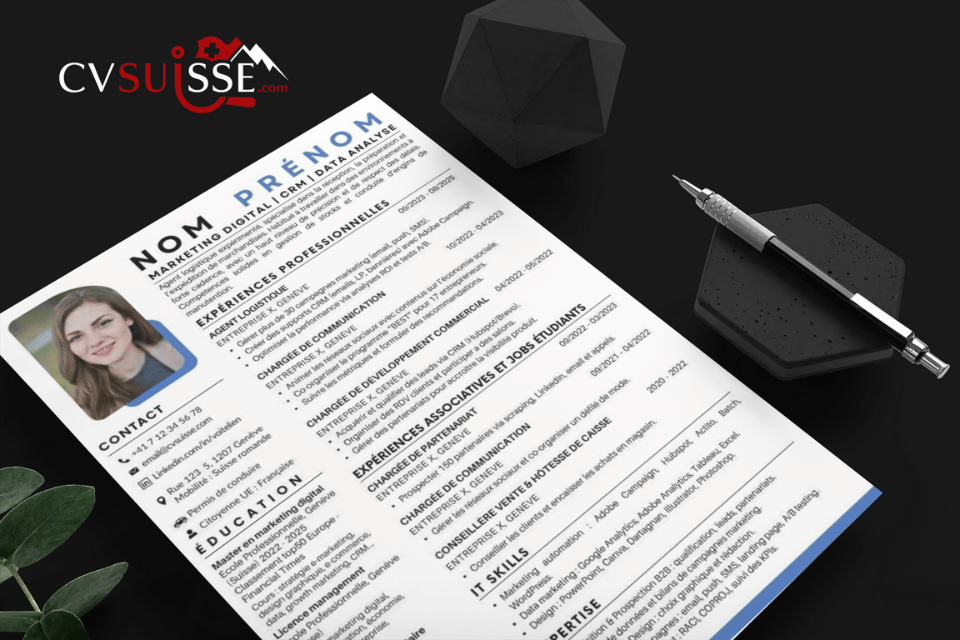 Exemple de CV professionnel suisse rédigé et optimisé ATS — design 3